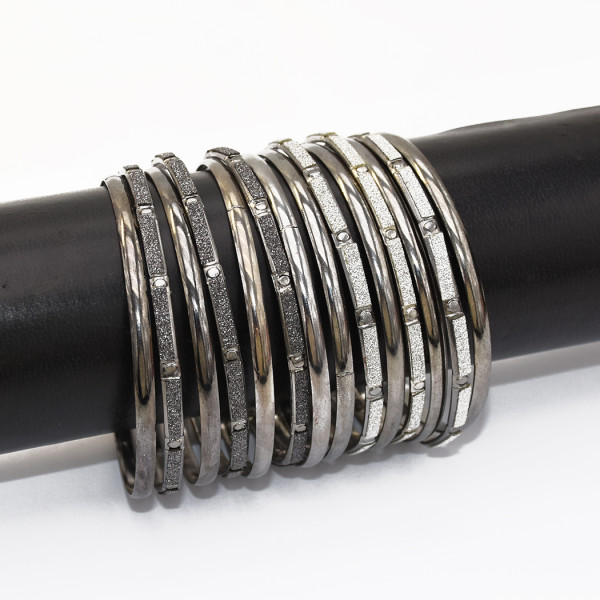 B-0995 7Pcs/Set Alloy ring bracelet punk shiny Bangle Bracelet nightclub black jewelry  For Women