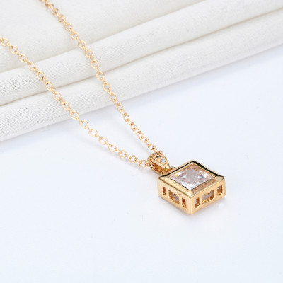 N-7313  new fashion Square single zircon necklace Female clavicle chain inlaid crystal new fashion