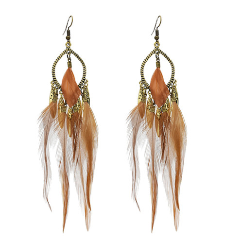 E-5542 5 Color Bohemian Vintage Alloy Earrings Feather Shaped Dangle Earrings