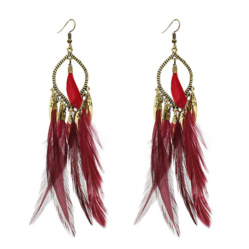 E-5542 5 Color Bohemian Vintage Alloy Earrings Feather Shaped Dangle Earrings