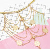 B-0638 Bohemian vintage silver multilayer coin flower charms anklet bracelets women foot jewelry