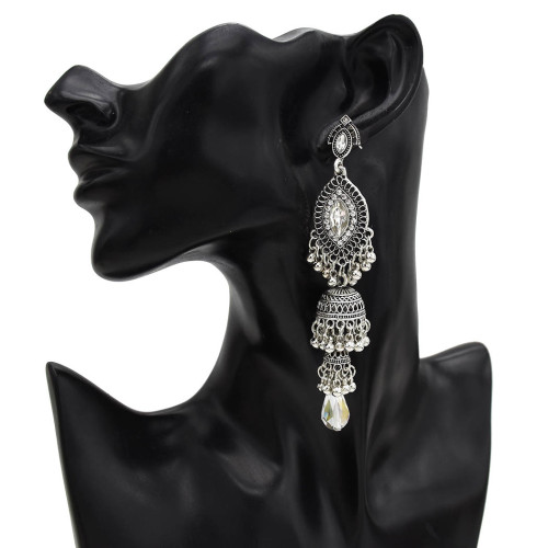 E-5547 Ethnic Women's Silver Gold Jhumka Indian Earrings Vintage Rhinestone Exaggerated Lantern Tassel Palace Earring Jewelry