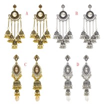 E-5547 Ethnic Women's Silver Gold Jhumka Indian Earrings Vintage Rhinestone Exaggerated Lantern Tassel Palace Earring Jewelry