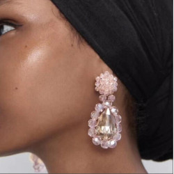 E-5548 Handmade Pink Acrylic Beaded Earring Women Wedding Statement Earrings Bridal Party Charm Jewelry