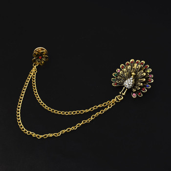 P-0446 Fashion brooch brooch Diamond animal peacock open crystal female chain tassel brooch