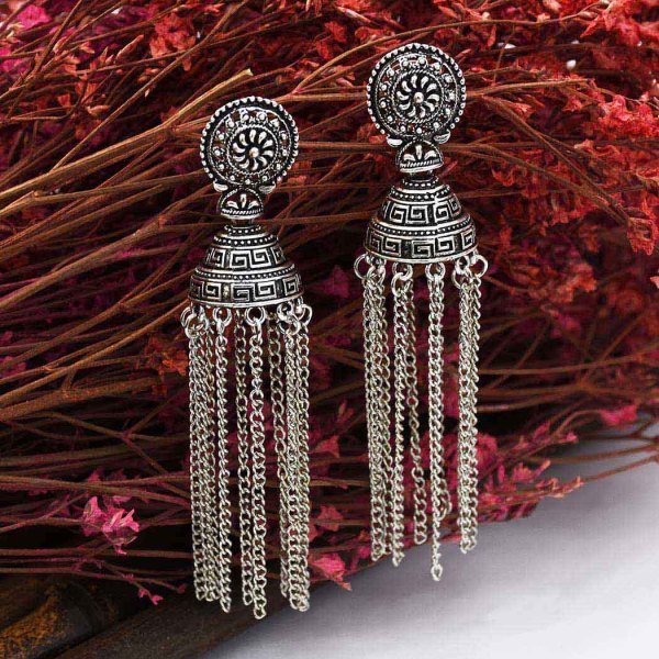 E-5551 Indian Gypsy Jewelry Bohemia Ethnic Long Tassel Retro Big Bells Drop Earrings For Women