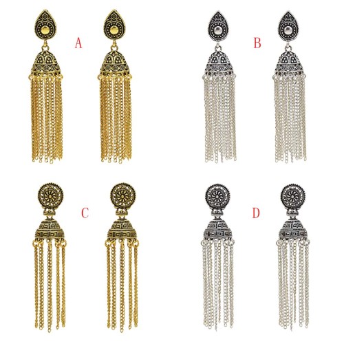 E-5551 Indian Gypsy Jewelry Bohemia Ethnic Long Tassel Retro Big Bells Drop Earrings For Women