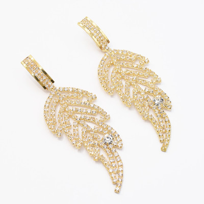 E-5552 Women's leaf-Shaped Crystal Tassel Chandelier Earrings Wedding Party Nightclub Diamond Women's Earrings