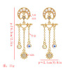 E-5553 Moon Star Earrings Pearl Rhinestone Long Tassel Earrings Korean Drop Dangle Earrings