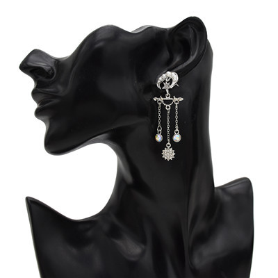 E-5553 Moon Star Earrings Pearl Rhinestone Long Tassel Earrings Korean Drop Dangle Earrings