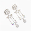 E-5553 Moon Star Earrings Pearl Rhinestone Long Tassel Earrings Korean Drop Dangle Earrings