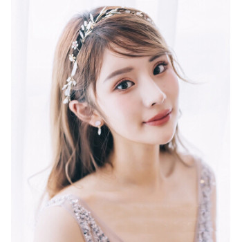 F-0704 Luxury Women Leaf Flower Opal Crystal Headbands Earrings Set Bridal Wedding Hair Jewelry Accessories
