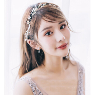 F-0704 Luxury Women Leaf Flower Opal Crystal Headbands Earrings Set Bridal Wedding Hair Jewelry Accessories