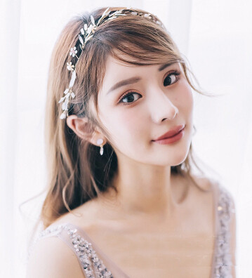 F-0704 Luxury Women Leaf Flower Opal Crystal Headbands Earrings Set Bridal Wedding Hair Jewelry Accessories
