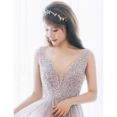 F-0704 Luxury Women Leaf Flower Opal Crystal Headbands Earrings Set Bridal Wedding Hair Jewelry Accessories