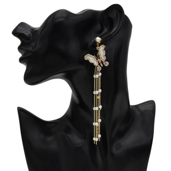 E-5558 Butterfly Earrings Pearl Rhinestone Long Tassel Earrings Korean Girl Earring
