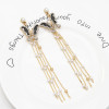 E-5558 Butterfly Earrings Pearl Rhinestone Long Tassel Earrings Korean Girl Earring
