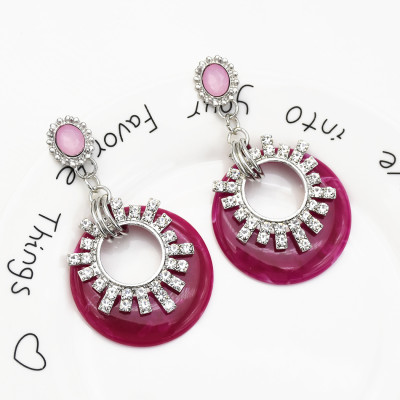 E-5559 Acrylic Hoop Earrings European Rhinestone Flower Drop Dangle Earrings Women Prom Earring