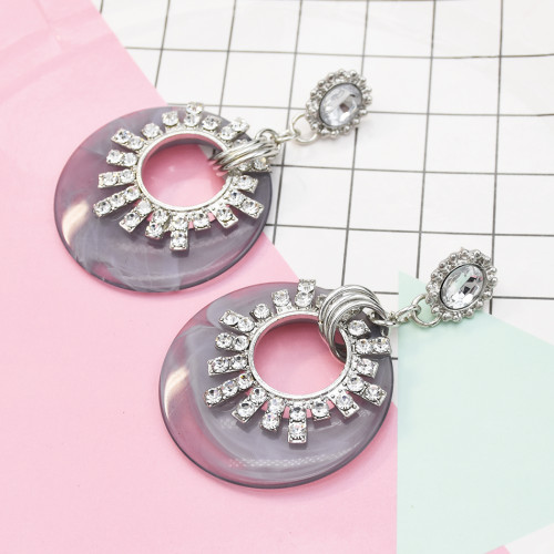 E-5559 Acrylic Hoop Earrings European Rhinestone Flower Drop Dangle Earrings Women Prom Earring