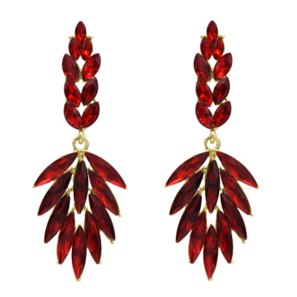 E-5560 4 Colors Leaf Shape Crystal Earrings for Women Bridal Rhinestone Long Drop Earring Wedding Jewelry Gift