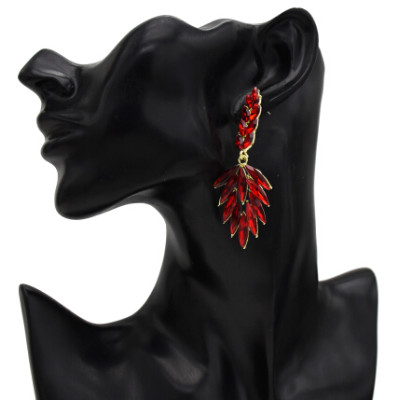 E-5560 4 Colors Leaf Shape Crystal Earrings for Women Bridal Rhinestone Long Drop Earring Wedding Jewelry Gift