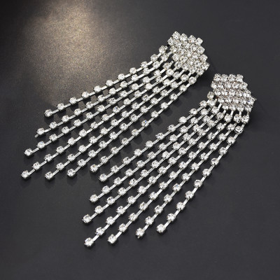 E-5565 4 Color Long Rhinestone Tassel Earrings Statement Bling Dangle Earring Simple And Elegant For Any Occasion