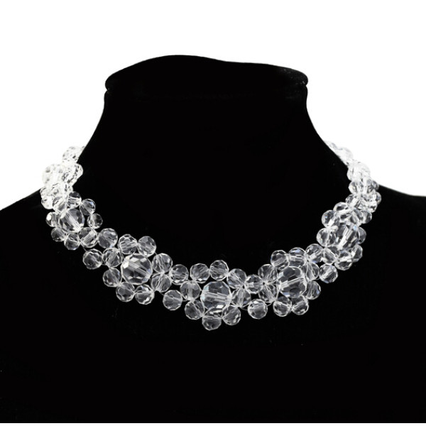 N-7323 Handmade Flower Shape Clear Acrylic Beaded Statement Choker Necklaces for Women Wedding Party Jewelry