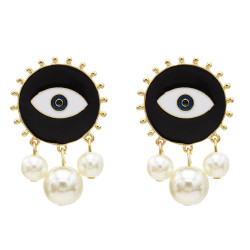 E-5566 Big All-Seeing Eye Stud Earrings Jewelry Black White Enamel Eye pearl Earrings Statement Jewelry Fashion Women's Earrings