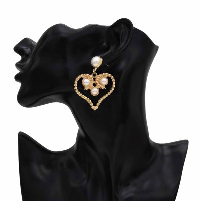 E-5568 Fashion Design Women Gold Love Pearl Heart Eardrop Pearl Dangle Drop Earrings For Women Jewelry