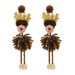 E-5571 Brown Bead Drop Eyecatching Elk Christmas Drop Earrings Statement Jewelry for Ladies Girls Women