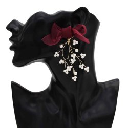 E-5573 Branch Drop Dangle Earrings Handmade Pearl Earring Lace Bowknot Lovely Girl Earrings