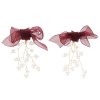 E-5573 Branch Drop Dangle Earrings Handmade Pearl Earring Lace Bowknot Lovely Girl Earrings