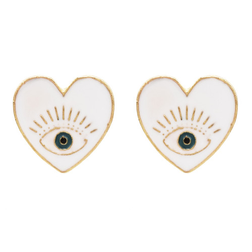 E-5574 Enamel Eye Heart Stud Earrings Gold Plated Alloy Girls Popular Earrings