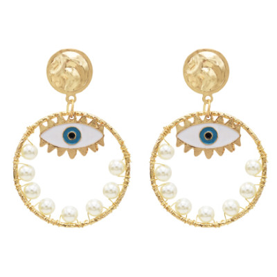 E-5572 Fashion Big Circle Gold Metal Eye Drop Earrings for Women Pearl Beaded Statement Earring Party Jewelry