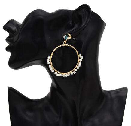 E-5572 Fashion Big Circle Gold Metal Eye Drop Earrings for Women Pearl Beaded Statement Earring Party Jewelry