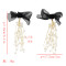 E-5588 Elegant Black Bowknot Long Tassel Pearl Earring Bridal Wedding Charm Drop Earrings Party Jewelry