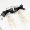 E-5588 Elegant Black Bowknot Long Tassel Pearl Earring Bridal Wedding Charm Drop Earrings Party Jewelry