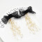 E-5588 Elegant Black Bowknot Long Tassel Pearl Earring Bridal Wedding Charm Drop Earrings Party Jewelry