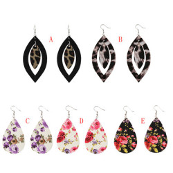 E-5592 Leather Small Floral Water Drop Dangle Statement Earring for Woman