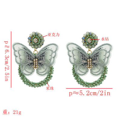 E-5594 4 Color Butterfly Earrings Rhinestone Beads Fashion Hoop Earrings Jewelry for Woman
