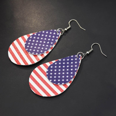 E-5596 Fashion PU Leather Water Drop Earrings Creative American Flag Multilayer Geometric Earrings