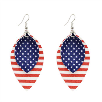 E-5596 Fashion PU Leather Water Drop Earrings Creative American Flag Multilayer Geometric Earrings