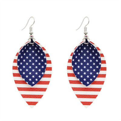 E-5596 Fashion PU Leather Water Drop Earrings Creative American Flag Multilayer Geometric Earrings