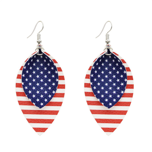 E-5596 Fashion PU Leather Water Drop Earrings Creative American Flag Multilayer Geometric Earrings