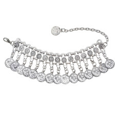 B-1003 Silver Coin Bracelet Adjustable Handmade Floral Design Gypsy Ethnic Tribe Festival Jewellery