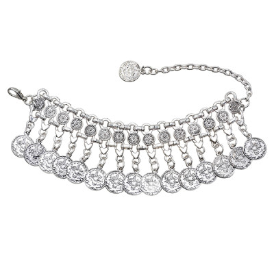 B-1003 Silver Coin Bracelet Adjustable Handmade Floral Design Gypsy Ethnic Tribe Festival Jewellery