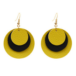 E-5597 Fashion Multi-Layer Leather Round Earrings for Woman