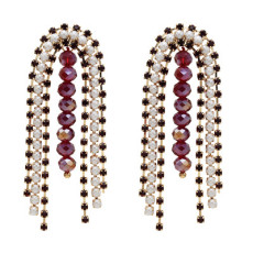 E-5601 Fashion Rhinestone Pearl Arched Double Tassel Earring for Woman