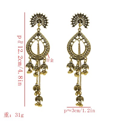 E-5610 Bohemia new water drop hollow peacock fringed gold and silver two popular ladies earrings