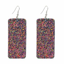 E-5609 Personalized European and American leather sequins Grit earrings square rectangular geometric PU earrings